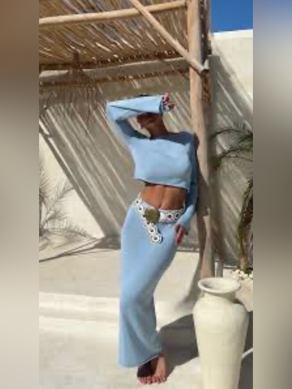 Glassons Light Blue Ribbed Maxi Skirt with Decorative Waist